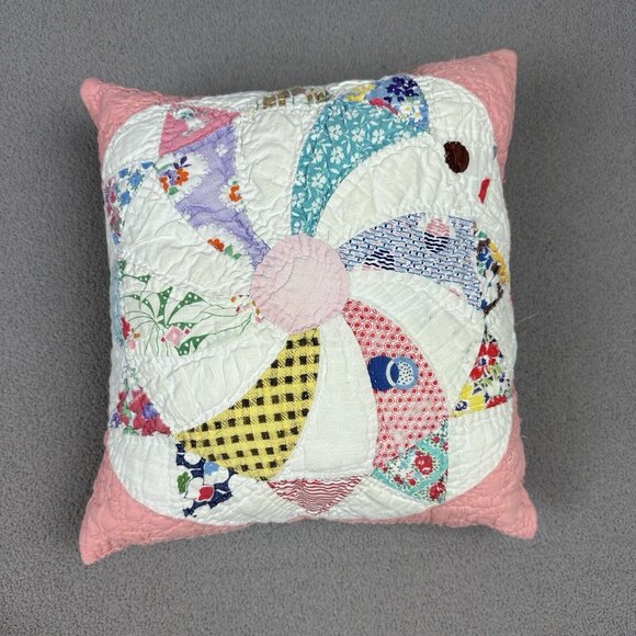 VTG Quilted Pillow Pinwheel Decorative Throw Pillow Homemade Distressed 10”
